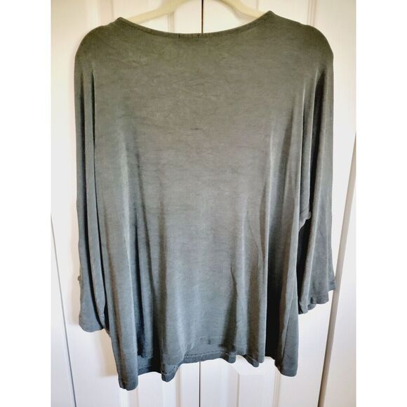 Chico's‎ Travelers 3 Olive Green LS Brass Ringlet Open Sleeve Top Blouse USA Vtg - Picture 2 of 9